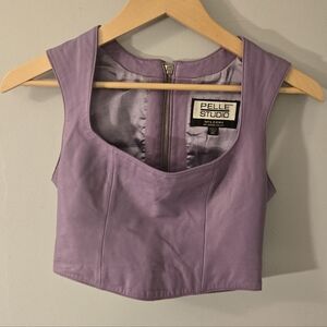 Rare Pelle Studio by Wilsons Leather Purple Leather Crop Top Bustier Tank 90s XS